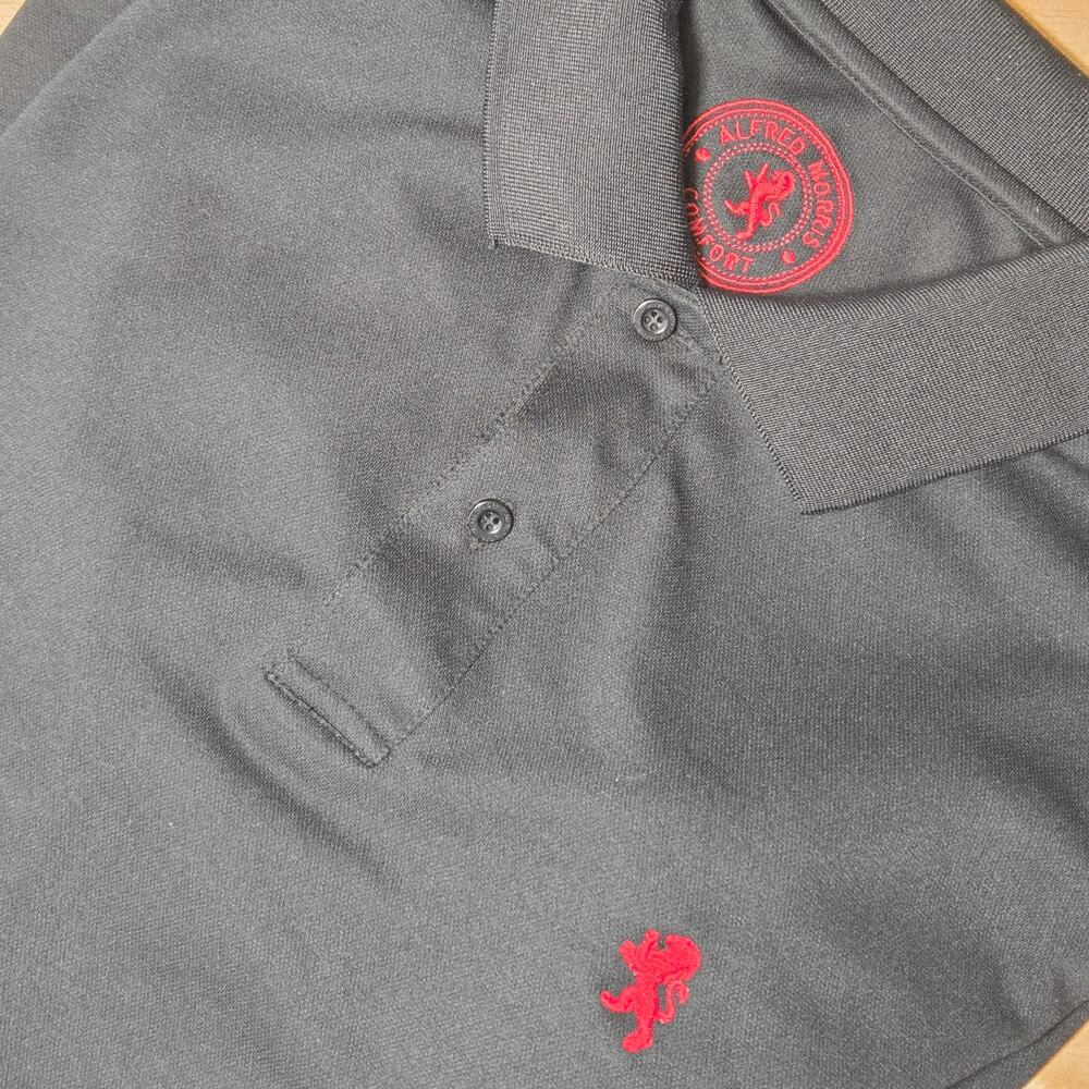 Alfred Morris Comfort Mens Polo Shirt XL Black Red Logo Short Sleeve Golf
